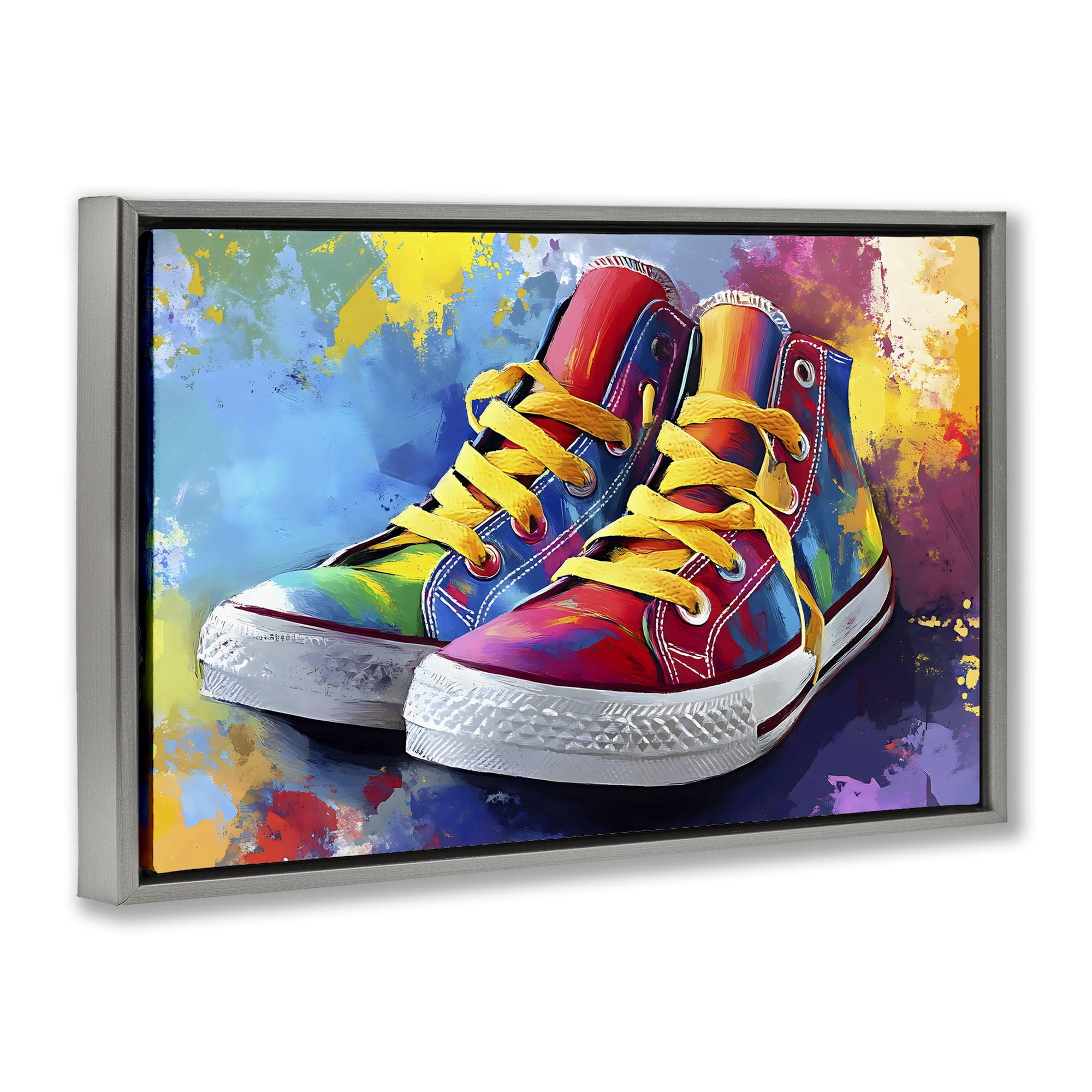 Stupell Industries High Tops with Yellow Laces Gray Framed Floater Canvas Wall Art, design by Creative Studio