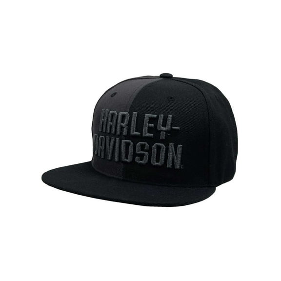 Harley-Davidson Men's Two Tone Snapback Flat Brim Baseball Cap - Black & Gray, Harley Davidson