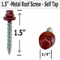 thumbnail image 2 of Metal Roofing Screws-#10 x 1.5” – Self tapping Hex Head with EPDM Rubber Washer – for Metal to wood, Corrugated Roofing, Siding, Sheds, pancake screw - ¼” Hex drive Easy Installation - RED Color (250), 2 of 7