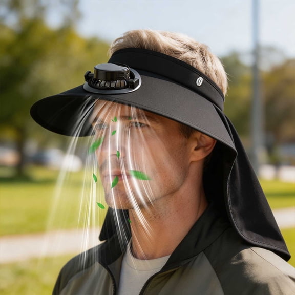Ouuluon Fan Hat Breathable Solar Charging Sun Hat, Black UPF50  Solar Cooling Cap for Outdoor Camping Hiking Fishing Daily Use