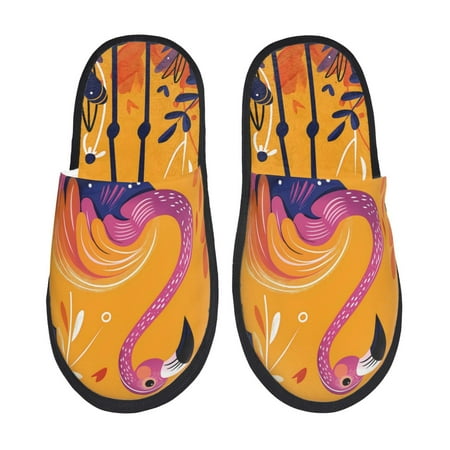 

Adobk Vibrant Flamingo Illustration Print Slippers Indoor Outdoor Retro Slippers House Soft Fluffy Slides Cushion Furry Slippers-Medium