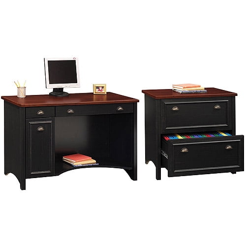 Bush Stanford Collection Desk and Lateral File Value Bundle, Antique