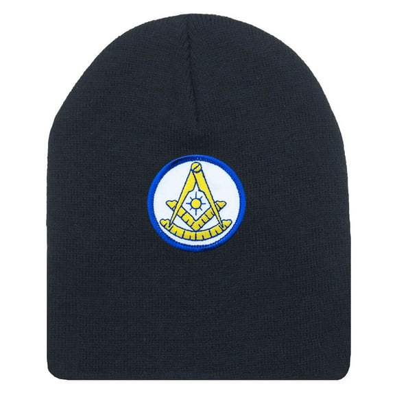 Freemason's Cap Winter - Black Beanie Hat Blue Gold Past Master Masonic Symbol