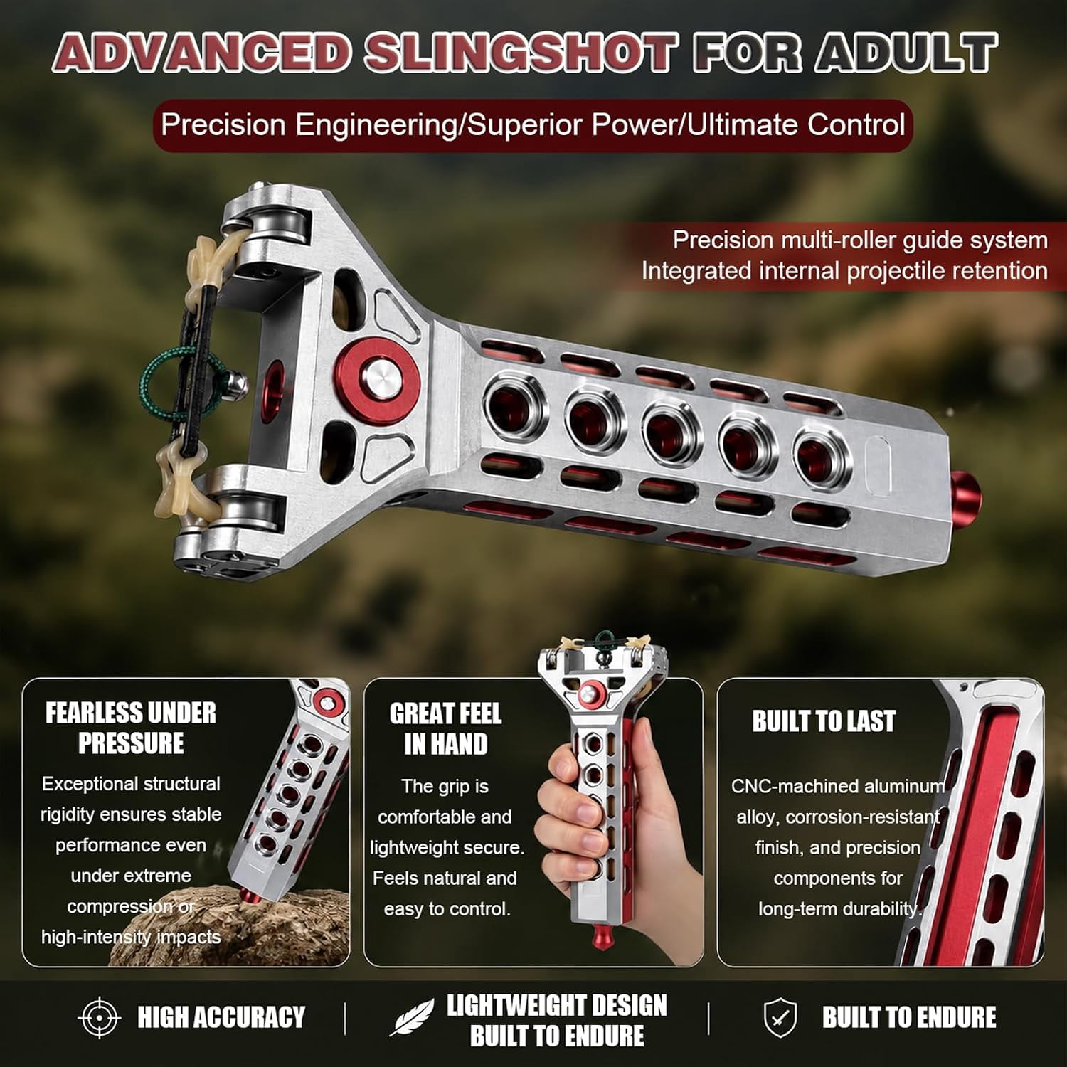 Adult Recreational Slingshot for Target Practice, Aluminum Alloy Manual-Loading Design