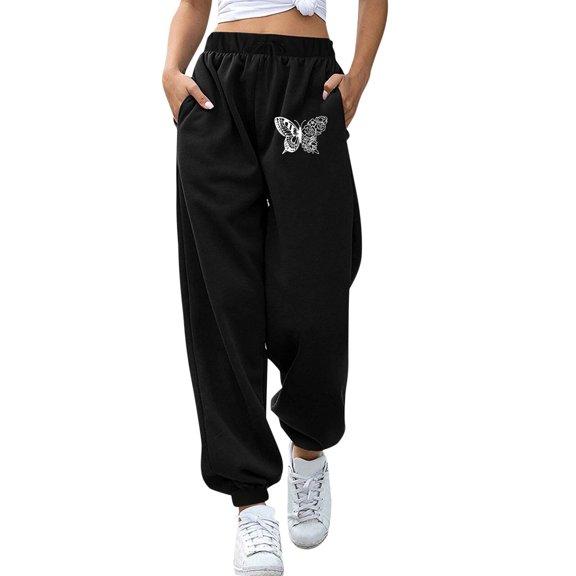 Sweatpants for Women Print High Waisted Comfy Lounge Jogger Cinch Bottom Pants Baggy Workout Trousers with Pockets
