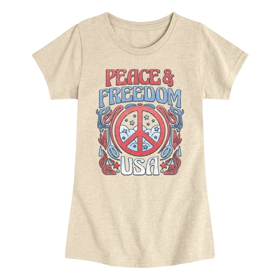 Instant Message - Peace and Freedom Girls' Fitted Short Sleeve Graphic T-Shirt
