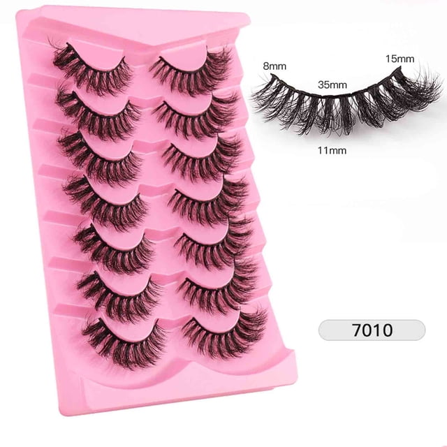 Pestañas naturales, pestañas postizas, pestañas cortas, pestañas postizas de visón tenues, 7 pares de pelos de visón de alta imitación, pestañas postizas, pelos gruesos y rizados, pestañas injertadas.