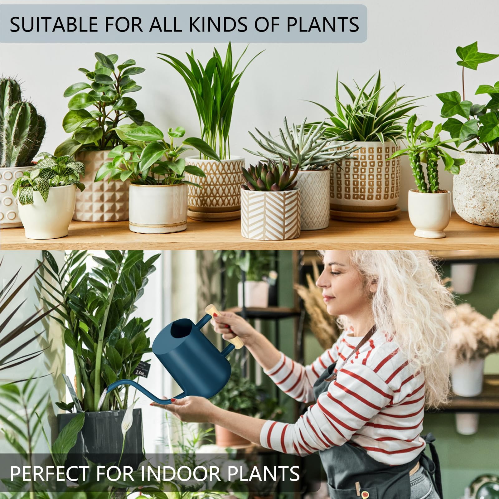 Watering Can Indoor Plants, 35oz Small Stainless Steel Metal Watering Can Modern Decorative Watering Pot with Long Spout for Indoor House Plant Bonsai Garden Flowers (Copper) - DARK BLUE
