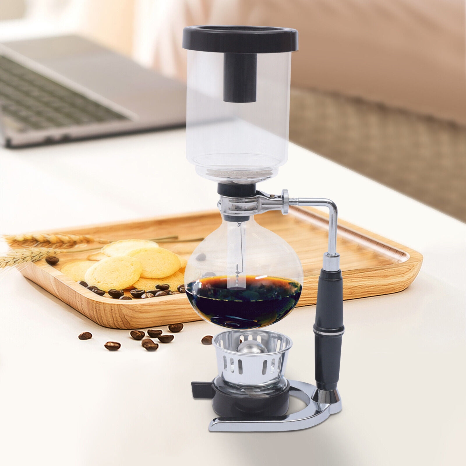 3-Cup Siphon Syphon Coffee Maker Manual Coffee Maker Tabletop Glass Vacuum  Siphon Coffee Brewer Black
