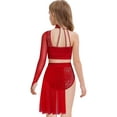 thumbnail image 4 of Aiihoo Kids Girls Gymnastics Ballet Lyrical Dance Outfit Sheer Mesh Shiny Rhinestone Crop Top with Irregular Skirt Burgundy 12, 4 of 6