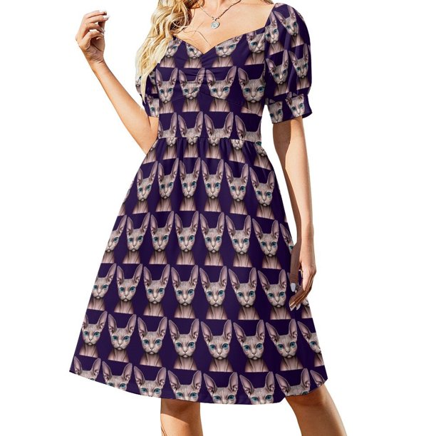 Gato Sphynx - Elegante y lindo gato sin pelo 2 Vestido de manga corta vestidos para mujer ropa de verano vestido de noche de mujer 2025 Vestido