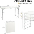 thumbnail image 3 of QueipA 4ft Portable Folding Camping Table, Outdoor Waterproof Adjustable Height Table, Aluminum Lightweight Suitcase Foldable Table for Picnic BBQ Beach Dining, 3 of 15