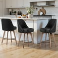 thumbnail image 2 of WOOW DEPOT 26" Swivel Bar Stools Large Seat Set of 1, Upholstered PU Leather w/ Mid-Back Wood Legs, Modern Armless Island Counter Barstools Kitchen Pub Chair, Black, 2 of 12