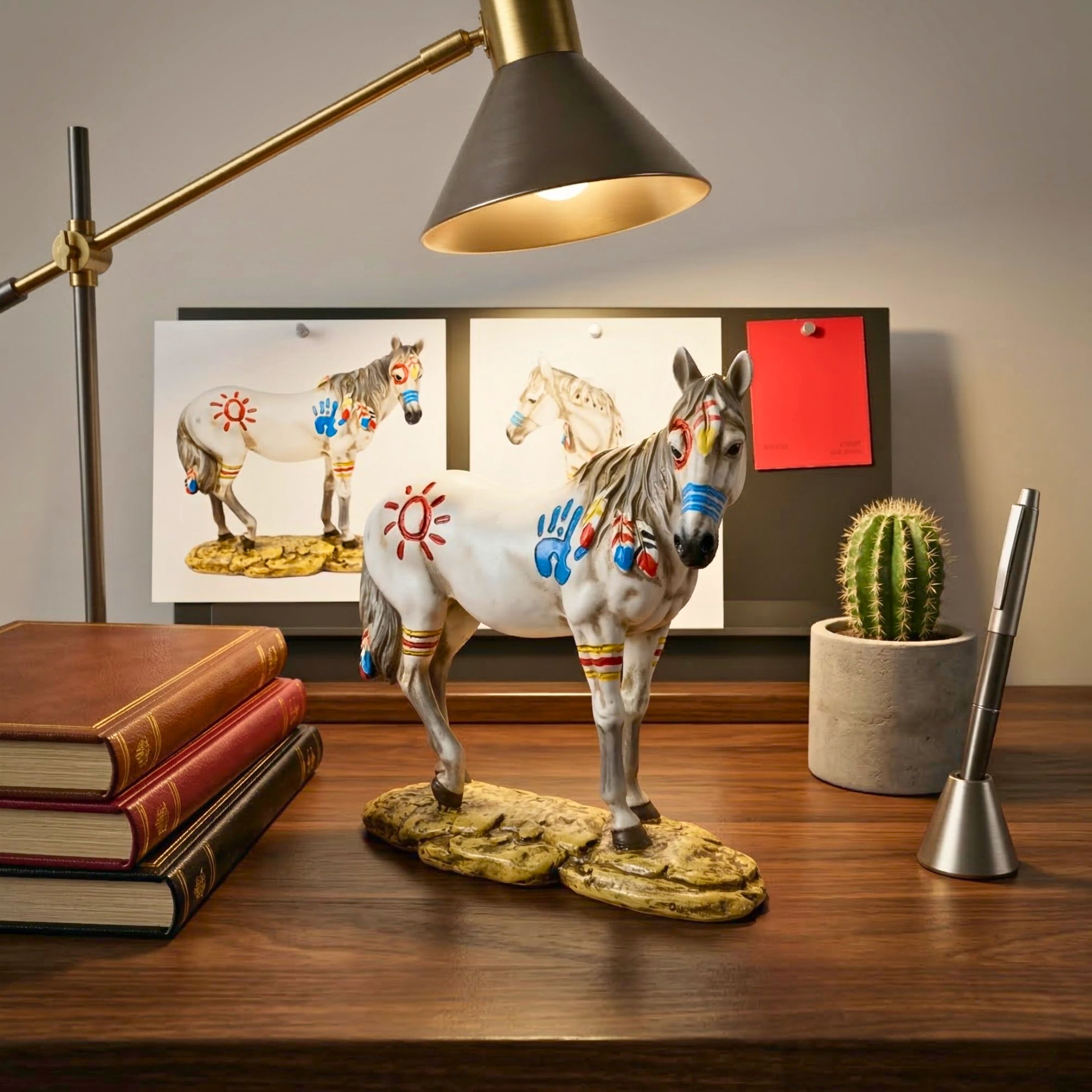 Painted Horse Figurine - Southwestern White Pony Sculpture & Western Shelf Decor - Hand-Painted Collectible  Statue for Home & Office - Equestrian Gifts for Horse Lovers & Collectors