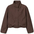 thumbnail image 7 of TEAJOPSUU Women's Cropped Zip Up Jacket Stand Collar Long Sleeve Outerwear Jackets with Pockets for Casual Streetwear Coffee, 7 of 7