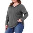thumbnail image 2 of DARING DIVA Women's Plus V Neck Button Fall Pullover Shirt Loose Blouse 2X Grey, 2 of 6