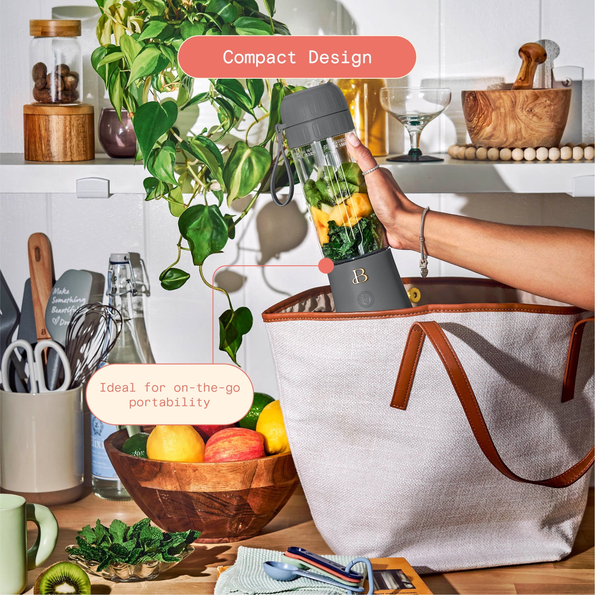 Beautiful Portable to-Go Blender 2.0, 70 W, 16 oz, Oyster Grey by Drew Barrymore