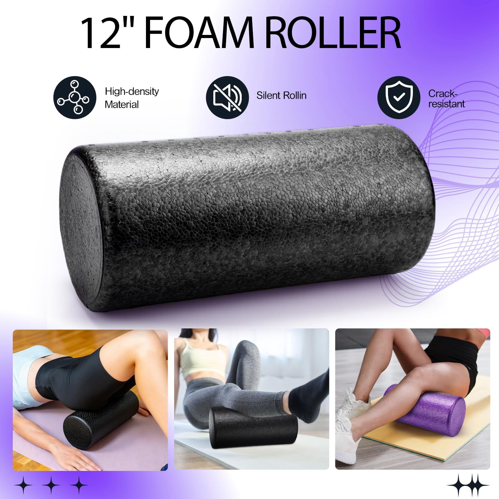 12 Foam Roller Set - 6 In 1 Deep Kit Includes  Massage Ball Stick Fasciitis Stretch Strap & Bag For Body Physical Exercise 2
