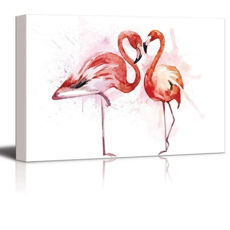 wall26 Beautiful Watercolor Painting of Two Flamingos - Print Gallery Wrap Modern Home Decor Ready to Hang - 16