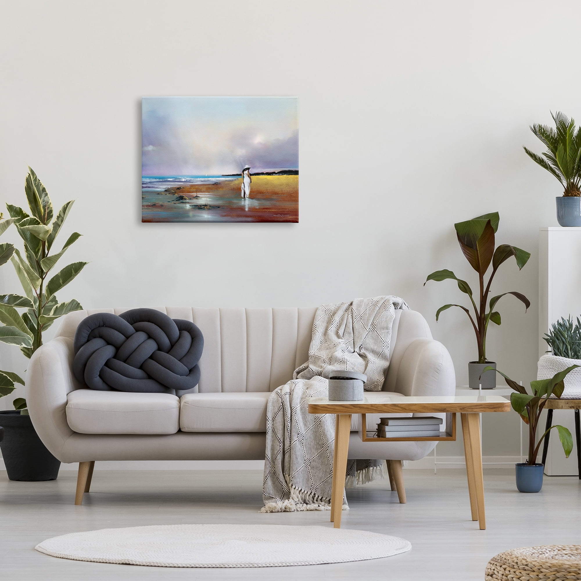 Stupell Cloudy Beach Woman Landscape Landscape Painting Gallery Wrapped Canvas Print Wall Art
