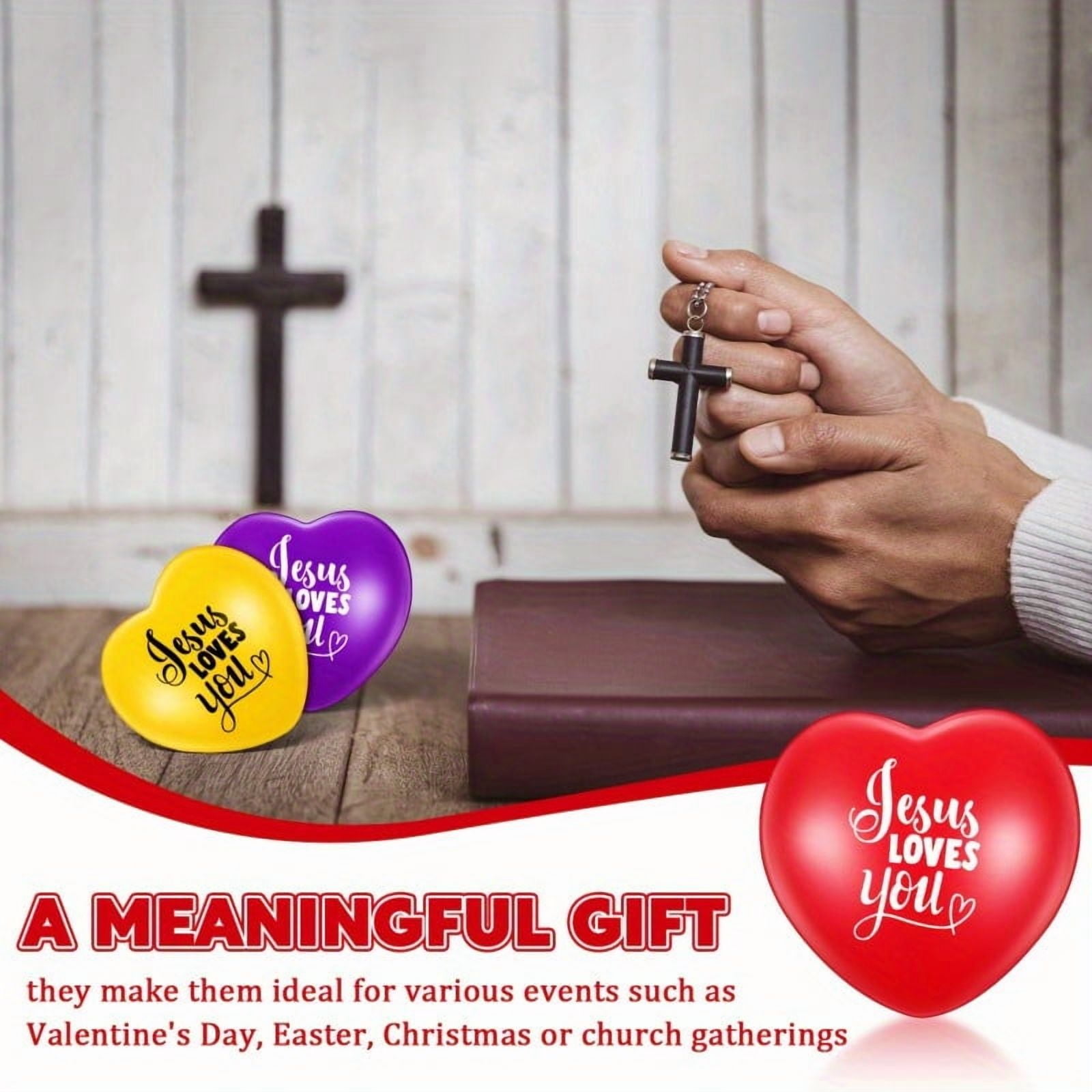 48 Pcs Christian Valentines Heart Stress Balls Bulk 2. 76'' John 3: 16 Stress Relief Balls Jesus Bible Quotes Religious Gifts for Church Welcome Gifts Women Men Friend Teacher