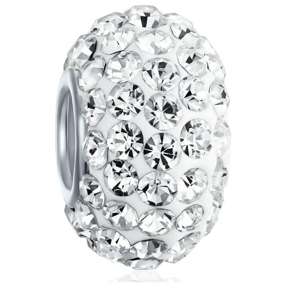 Bling Jewelry Womens Solid Color Pave Crystal Bead Charm for European Bracelet Sterling Silver Core
