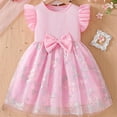 thumbnail image 2 of Hrsba Casual Dress for Girls,3-8years Girls' Fashion Flower Mesh Flying Sleeve Tie Short Sleeve Round Neck Dress,Kids Summer Dress,Pink ,90, 2 of 5