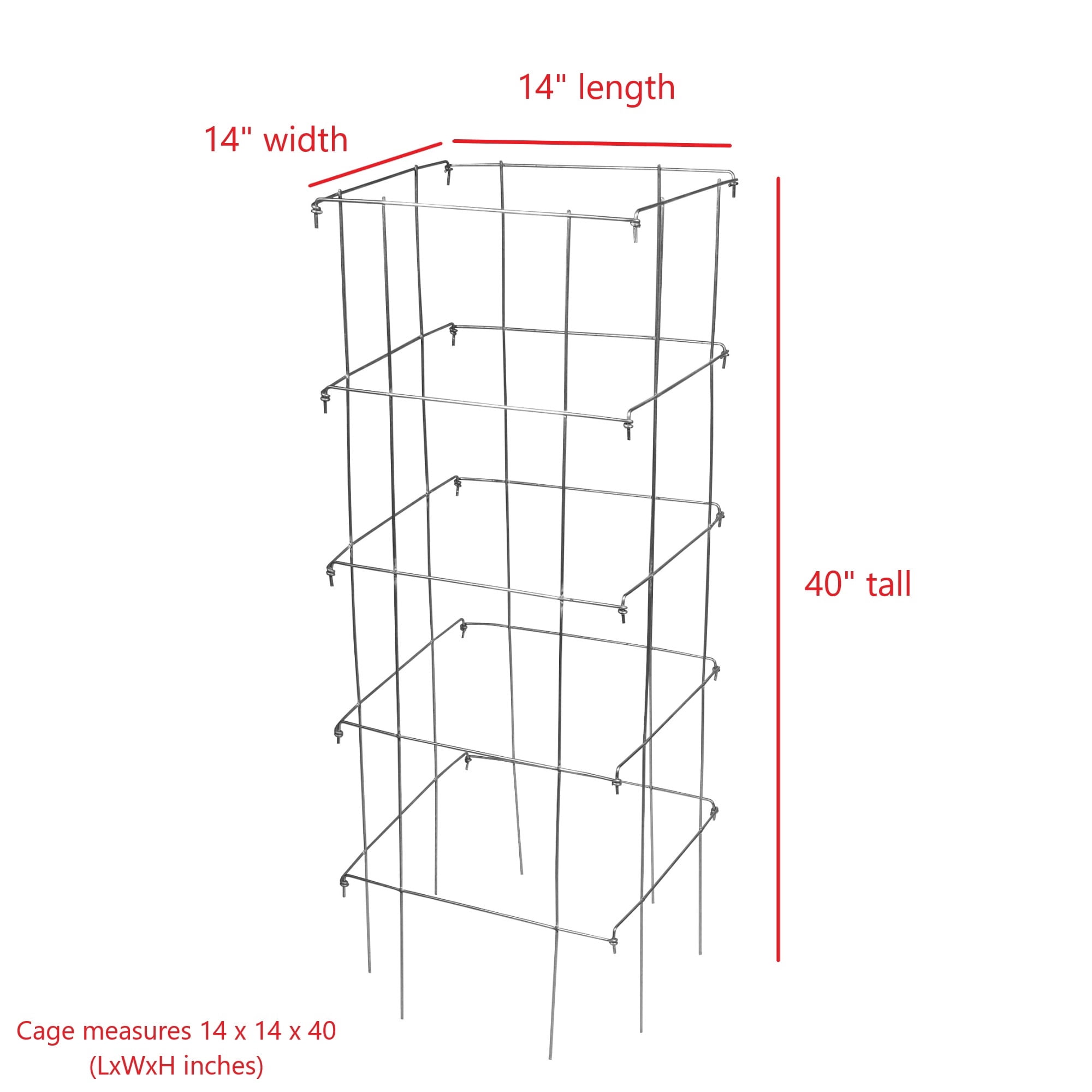 Garden Elements Square 8-Leg Heavy-Duty Collapsible Tomato Cages, 40in H (Pack of 3)