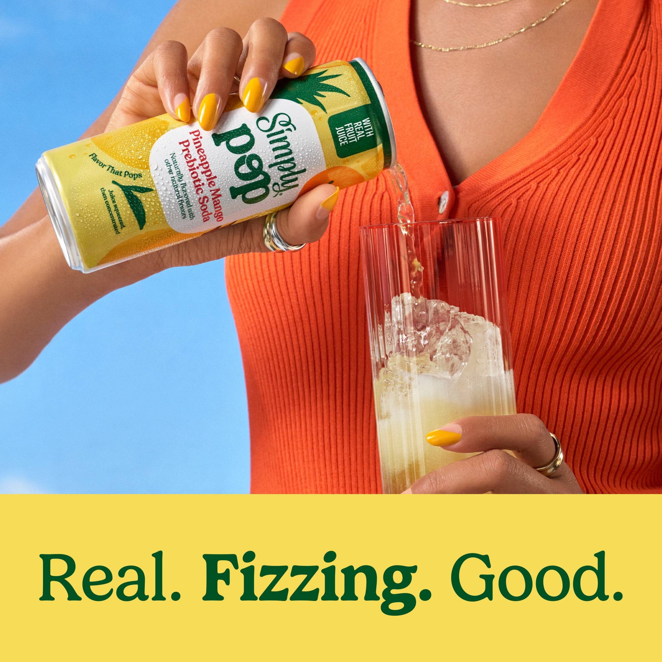 (12 pack) Simply Pop Prebiotic Soda Pineapple Mango Drink, 12 oz. can