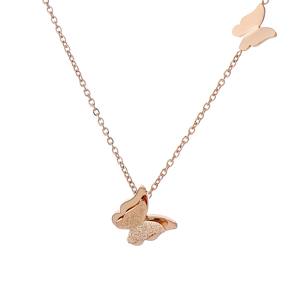 Rose Gold Butterfly Necklace Women Fashion All-Match Diamond Clavicle Chain Pendant