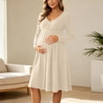 thumbnail image 6 of UKHCCC Women's Maternity Midi Dress, V-Neck Long Sleeve Ribbed Knit A-Line Dress with High Waist, Stretchy Loose Pregnancy Dress for Work, 6 of 8