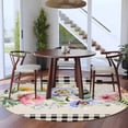 thumbnail image 4 of Round Area Rug 7 Ft, Pink Spring Floral Washable Non-Slip Circle Carpet for Living Room/Bedroom, Black White Plaid Pastoral Flowers Rustic Low-Profile Large Runner Mat Collection Rugs for Indoor, 4 of 7