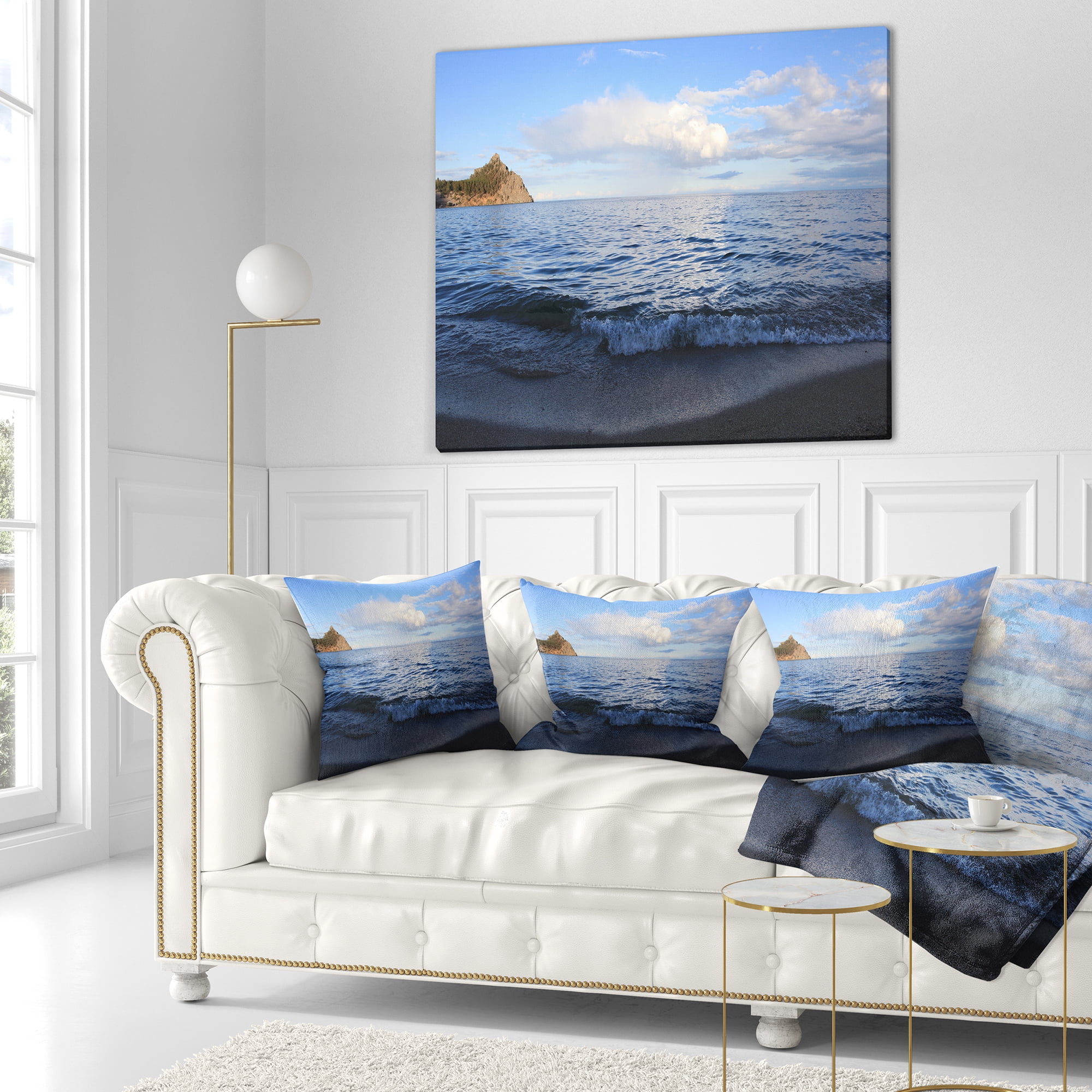 Designart Wave with Whitecaps on Lake Baikal - Seashore Throw Pillow - 16x16