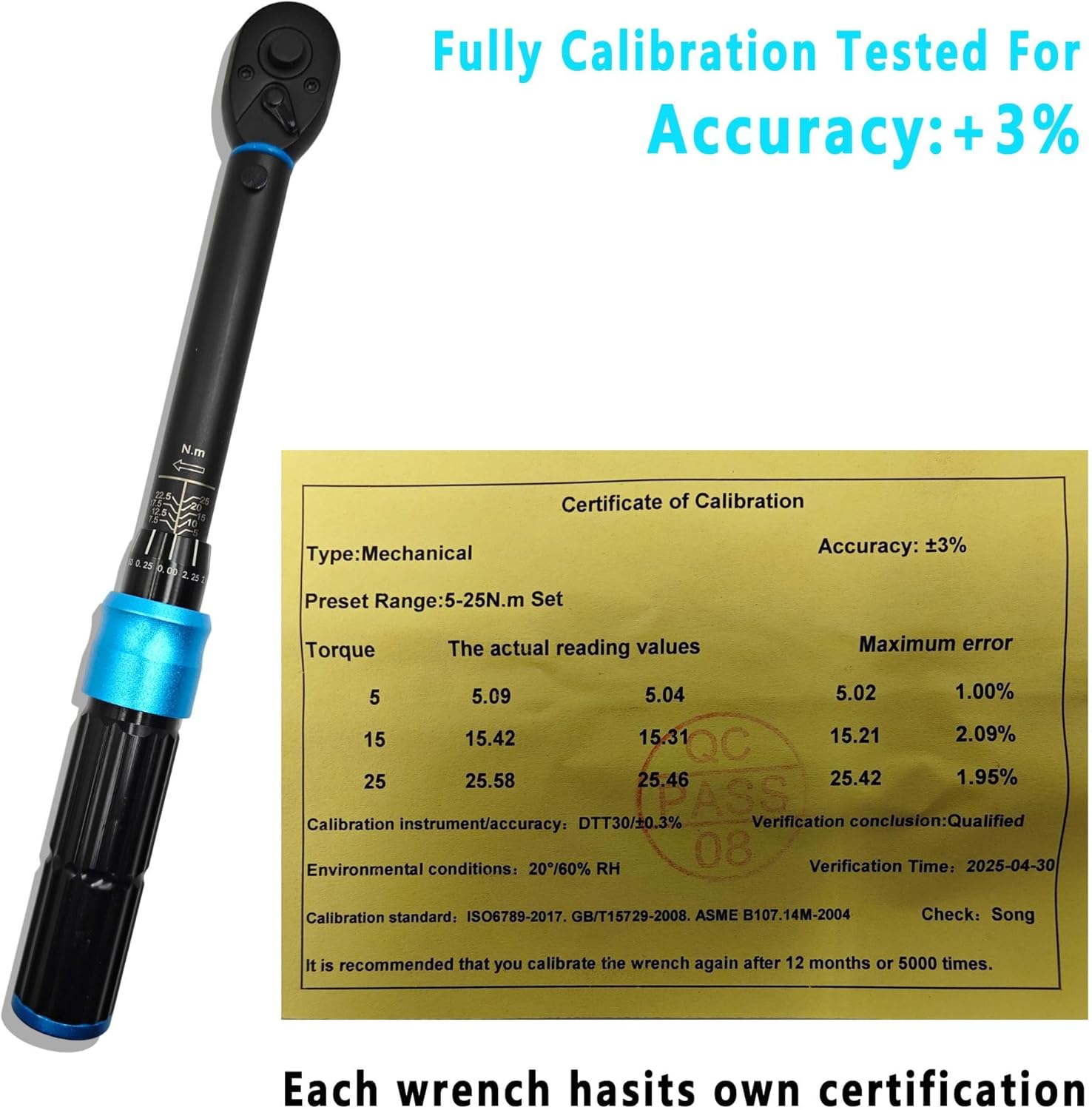 1/4 Inch Pound Torque Wrench, 5-25 N·m/44.3-221.3 in·lb, 72-Tooth Click Type, Dual-Direction Adjustable, 1/4-Inch Drive Newton Meter Wrench for Bicycle, Motorcycle, Electronics & Car Repair