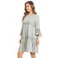 thumbnail image 2 of Women's Casual Semi Sheer Bohemian Crochet Lace Bell Sleeve Flowy Mini Dress, 2 of 5