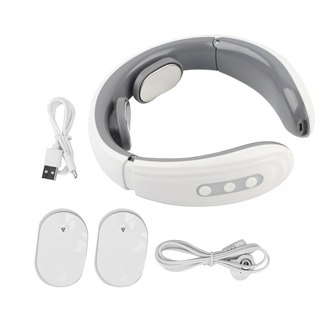 Masajeador cervical de pulso eléctrico, instrumento de fisioterapia para aliviar el dolor de cuello y hombros, color blanco