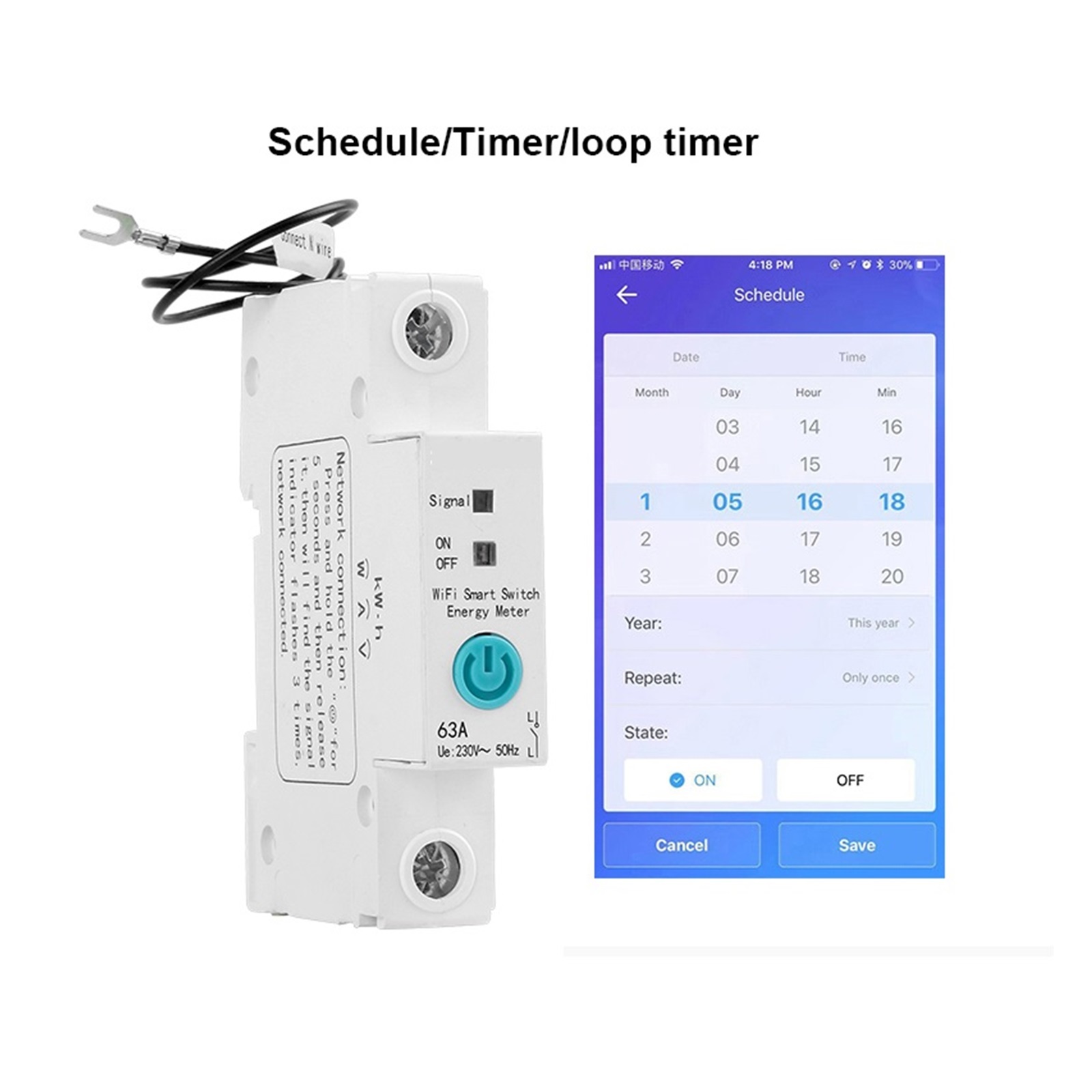 1P Single Phase Din Rail WIFI Smart Energy Meter Power Consumption KWh Meter Wattmeter With Smart Speaker Smart Energy Meter Timer ,Overload Protection