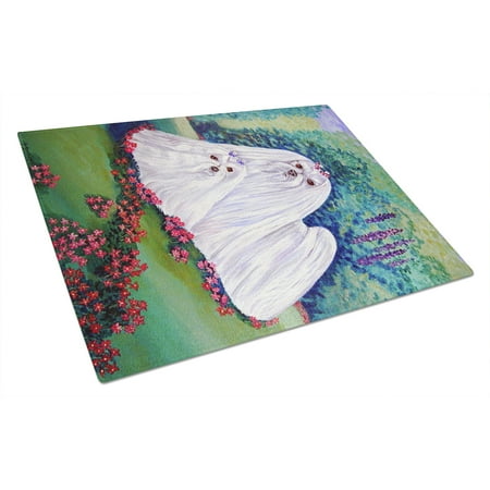 

Carolines Treasures 7104LCB Maltese Momma and Puppy Glass Cutting Board Large 12H x 16W multicolor