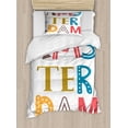 thumbnail image 1 of Amsterdam Duvet Cover Set Twin Size, Pattern of Funky Colorful Lettering Arranged on a Plain Background, Decorative 2 Piece Bedding Set with 1 Pillow Sham, White and Multicolor, by Ambesonne, 1 of 3