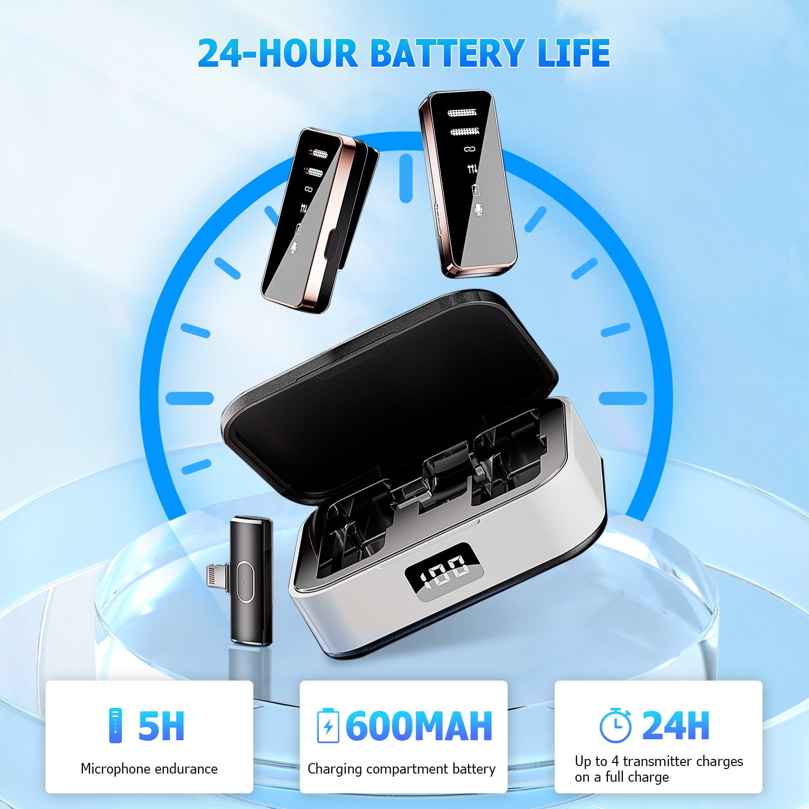 KuoYue  Wireless Lavalier Microphone for iPhone and Android with Charging Case, 2 Pcs Mini Lavalier Microphones Plug and Play, 3 Modes Noise Cancellation, for Video Recording Interviews, TikTok