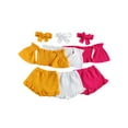 thumbnail image 2 of 3PCS Baby Girls Off Shoulder Flare Sleeves Boat Neck Tops Ruffle Shorts Bowknot Headband, 2 of 6
