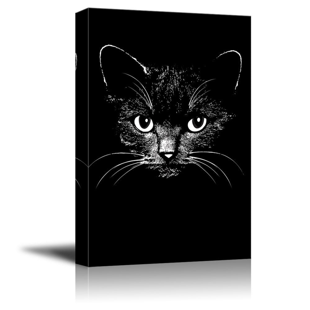 wall26 Canvas Wall Art Black Cat Staring at the Front Giclee Print