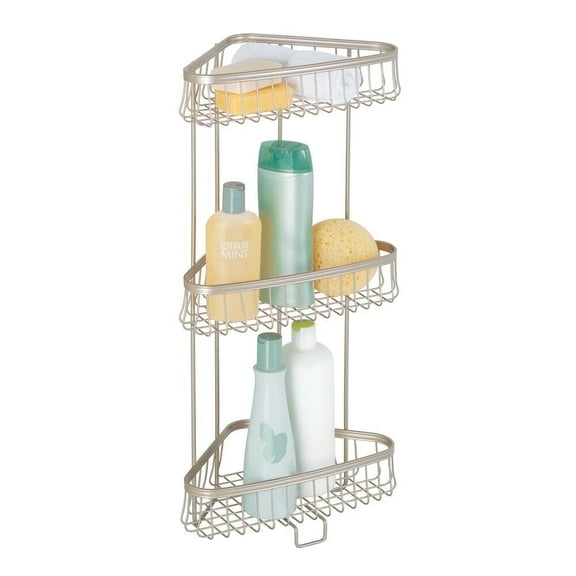 iDesign, Metal Wire Corner Standing Shower Caddy 3-Tier Bath Shelf Baskets, Satin