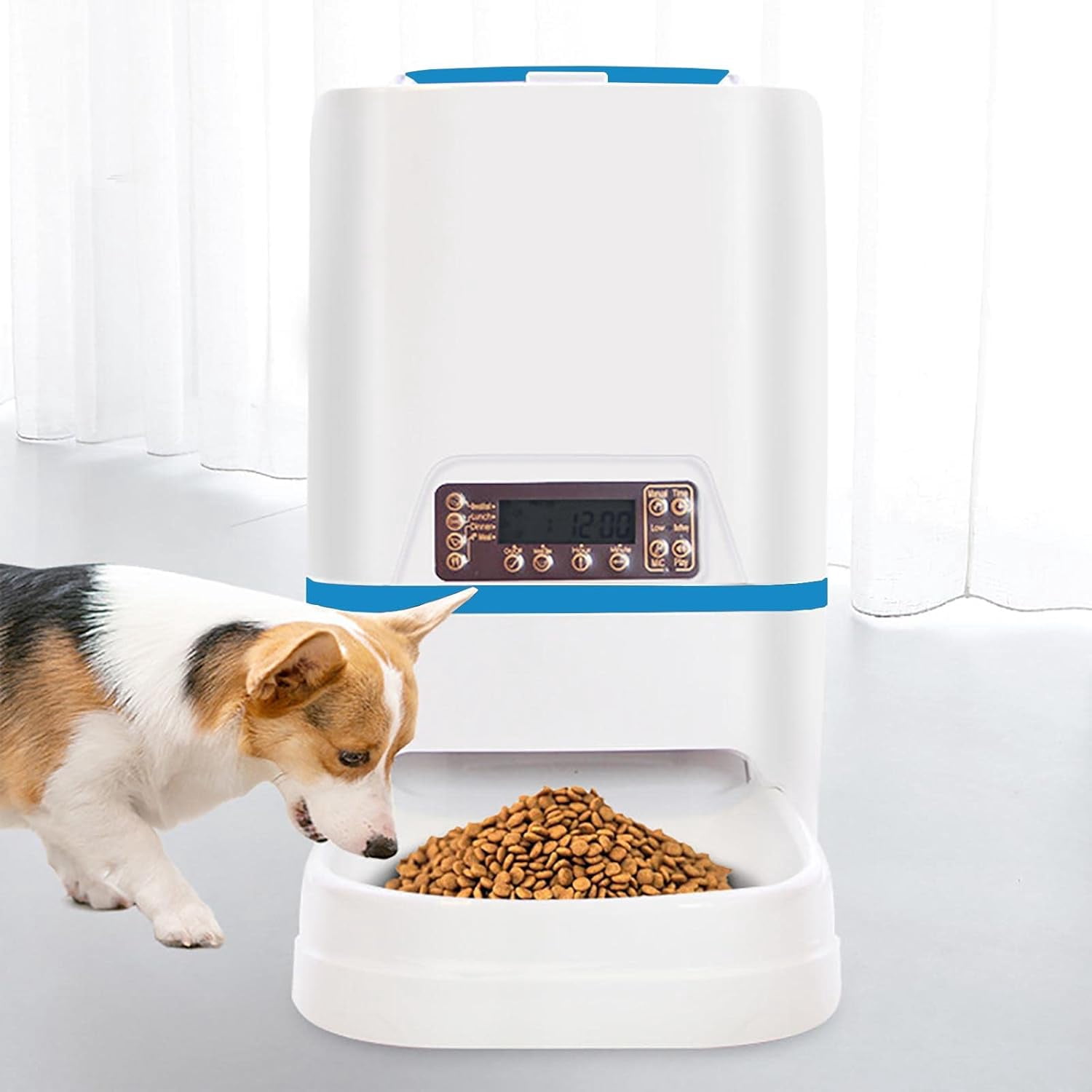 Automatic Cat Feeder, 6L Automatic Pet Dry Food Dispenser, Non-Clog Design, Automatic Feeder with Detachable and Recorder Blue