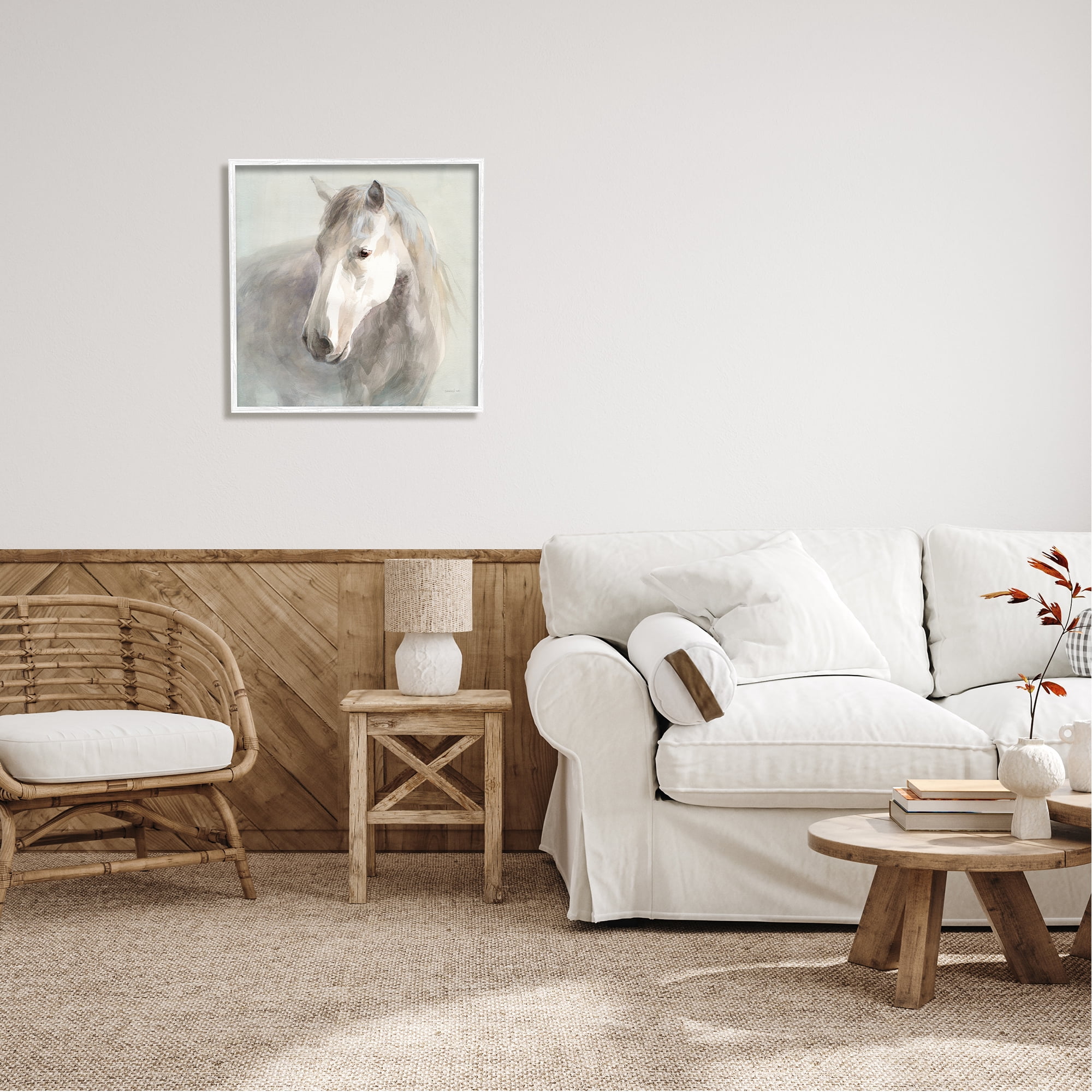 Stupell Industries White Horse Painting Animals & Insects Painting White Framed Art Print Wall Art, 24 x 24