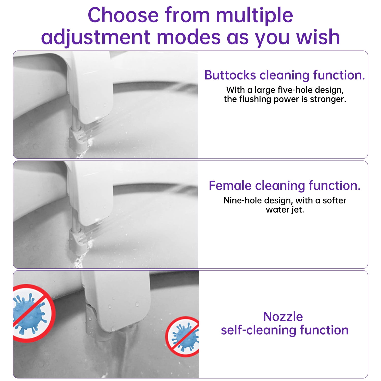 JUNLIN Ultra-Slim Bidet Attachment for Toilet，Adjustable Fresh Water Pressure Dual Nozzle (Frontal & Rear Wash) ，Non-Electric Bidet
