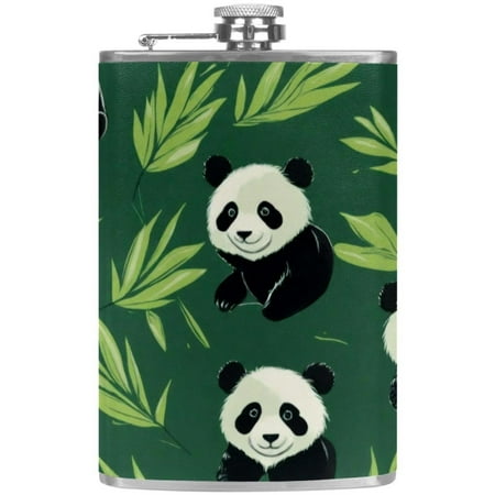 

josid Panda Pattern 3.6x6in Stainless Steel Small Flask Leak-Proof Stainless Steel Construction Wrapped in Premium Two-Layer Leather Nano-Printed Design 227ml Capacity