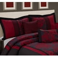 thumbnail image 2 of EvJk 7 PCS Luxury Patchwork Comforter Set, Unique Flower Jacquard Fabric, Burgundy/ Black King Bedding Set, 2 of 4