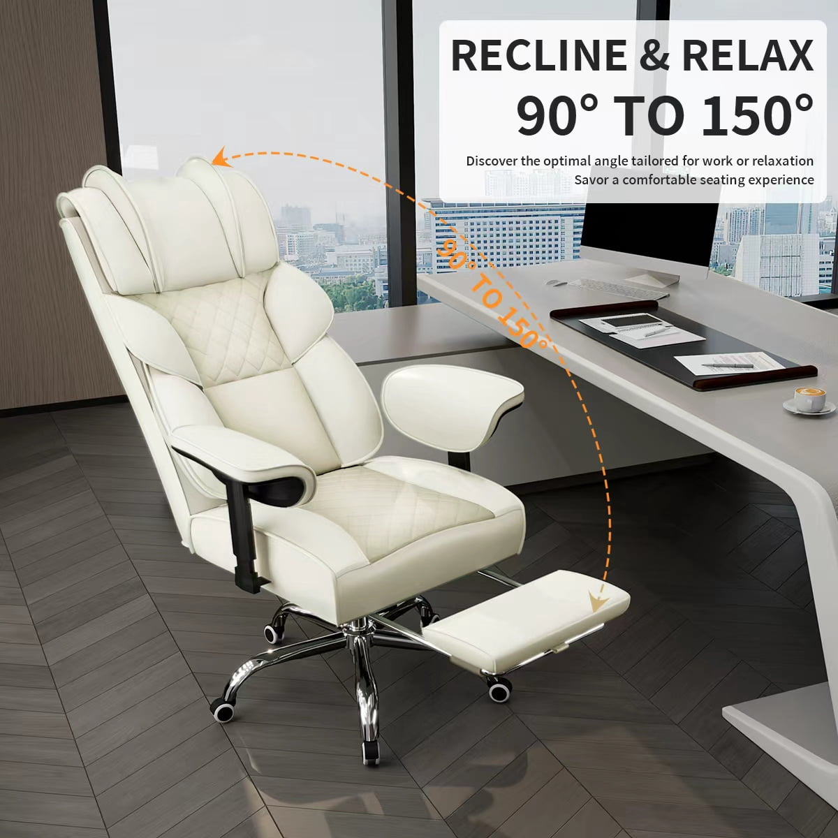 KOCEN Big and Tall Office Chair, Desk Chair with Soft Adjustable Armrests, Ergonomic High Back Gaming Chair with Lumbar Support, Executive Computer Chairs with Footrest(PU leather, beige)
