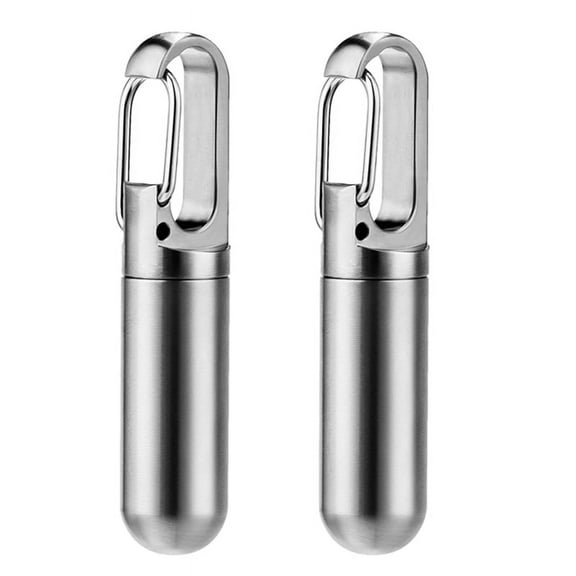 2X Small Pocket Pill Box Keychain,Portable Pill Case Stainless Steel Travel Pill Container Keychain Pill Holder